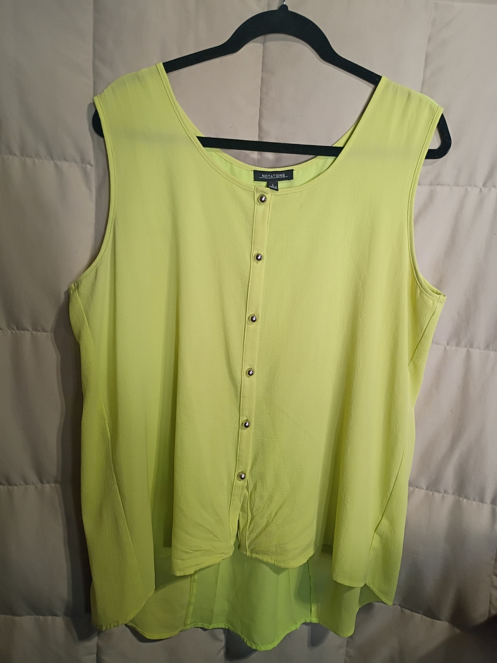 Notations Neon Lime Sleeveless Button-Front High-Low Blouse